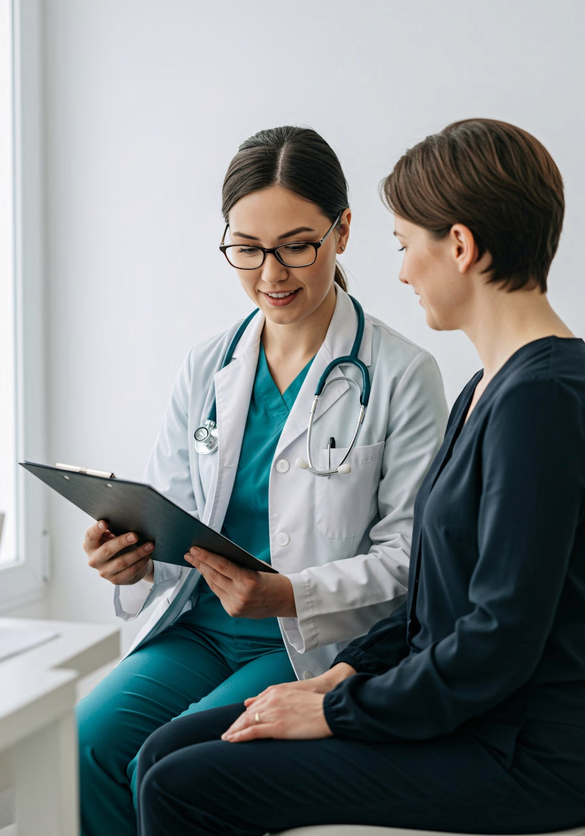 Investigator reviewing a study protocol with a participant